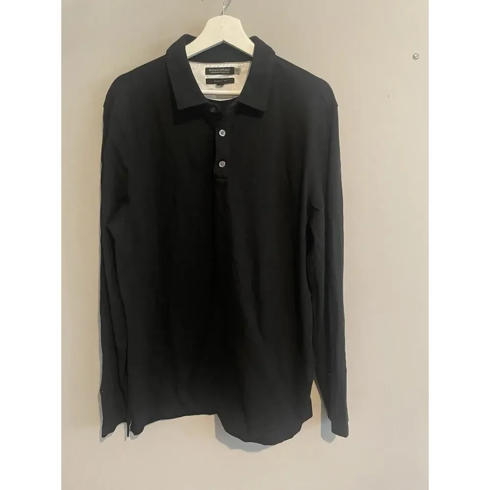 Banana Republic Performance Polo Longsleeve Shirt Mens Size XL Black With Collar